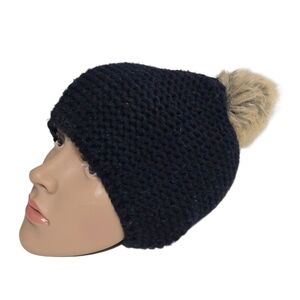 Source Unknown Black Knit Hat with Tan Pom-Pom
